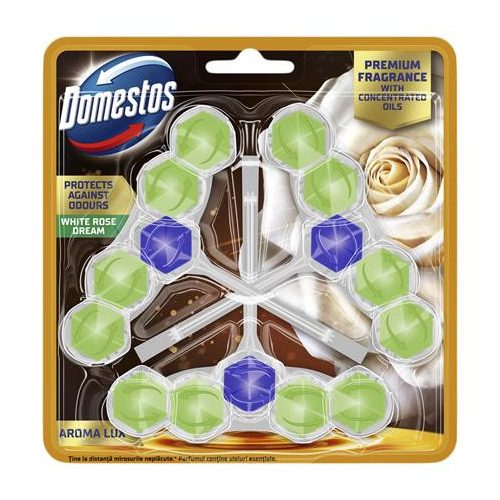 WC frissítő blokk, 3 db-os, DOMESTOS "Aroma Lux", fehér rózsabimbó és teafa olaj