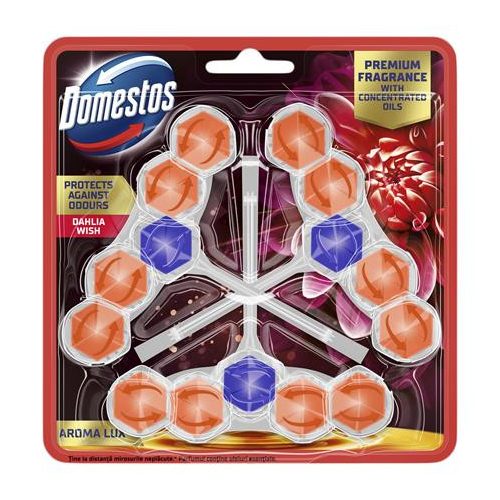 WC frissítő blokk, 3 db-os, DOMESTOS  "Aroma Lux", dália és sárkánygyümölcs