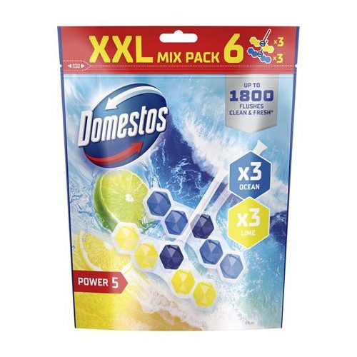 WC frissítő blokk, 6 db-os, DOMESTOS "Power 5", óceán és lime