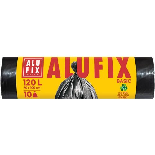 Szemeteszsák, 120 l, 10 db, 70x100 cm, 17 µ, ALUFIX "Economy", fekete
