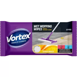 Nedves padlótörlő kendő, 15 db, VORTEX, citrom ilattal