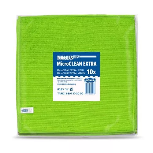Törlőkendő, univerzális, 10 db, 40x40 cm, BONUS "MicroCLEAN Extra", zöld