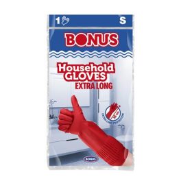   Gumikesztyű, háztartási, latex, extra hosszú, 38 cm, S méret, BONUS, piros
