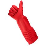 Gumikesztyű, háztartási, latex, extra hosszú, 38 cm, M méret, BONUS, piros