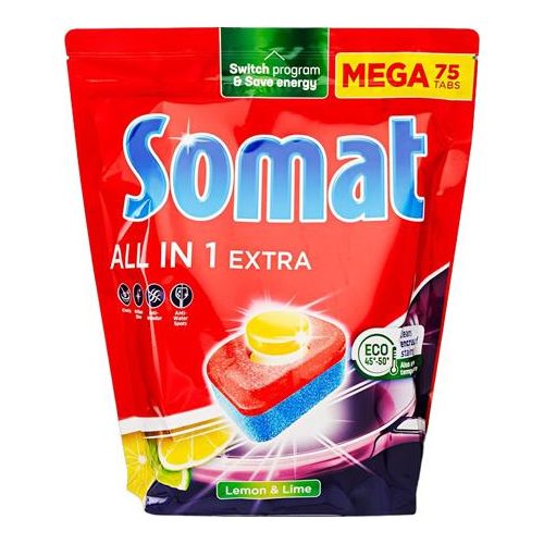 Mosogatógéptabletta, 75 db, SOMAT "All in 1 Extra", Lemon&Lime