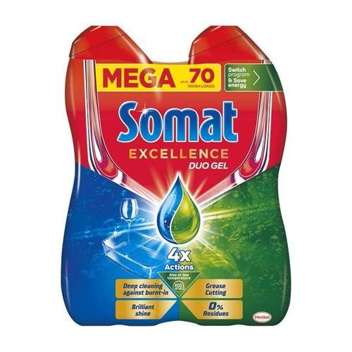 Mosogatógép mosogatógél, duo, 2x630 ml, SOMAT "Excellence Grease Cutting"