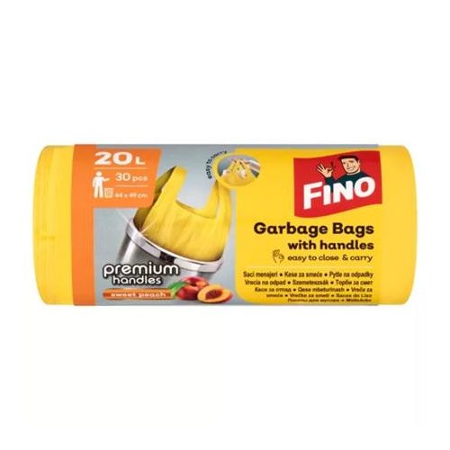 Szemeteszsák, köthető füles, illatosított, 20 l, 30 db, 44x49 cm, 12 µ, FINO "Premium handles", sárga