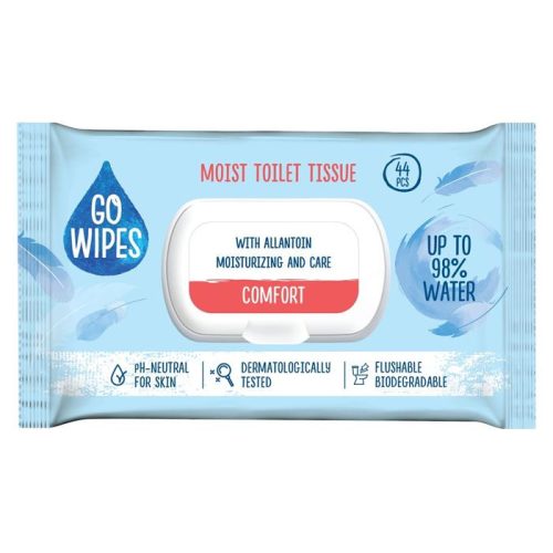 Toalettpapír, nedves, visszazárható tetővel, 44 db, GO WIPES "Comfort"