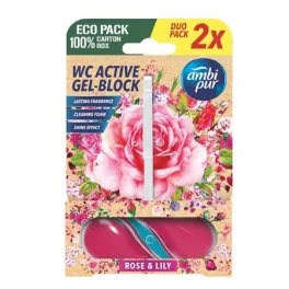 WC tisztító blokk, 2x45 g, AMBI PUR, rózsa és liliom