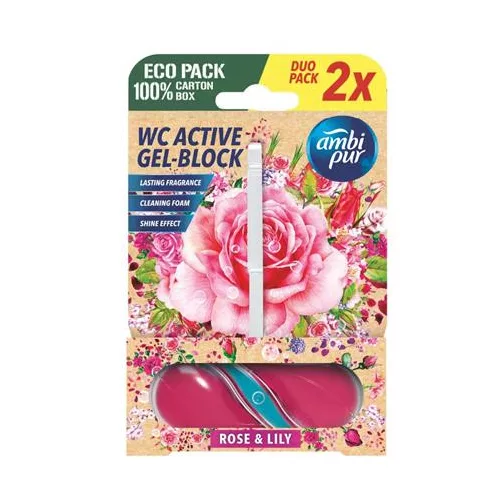 WC tisztító blokk, 2x45 g, AMBI PUR, rózsa és liliom