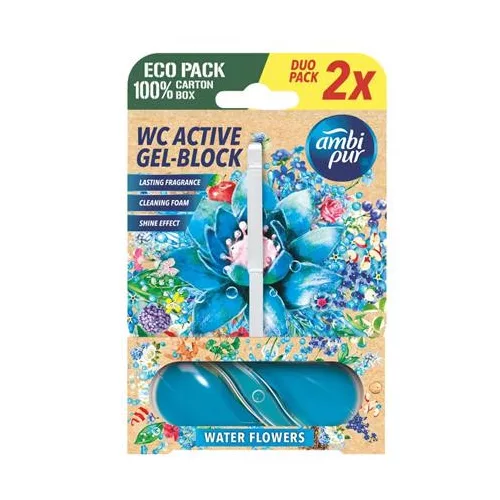 WC tisztító blokk, 2x45 g, AMBI PUR, vízi virágok