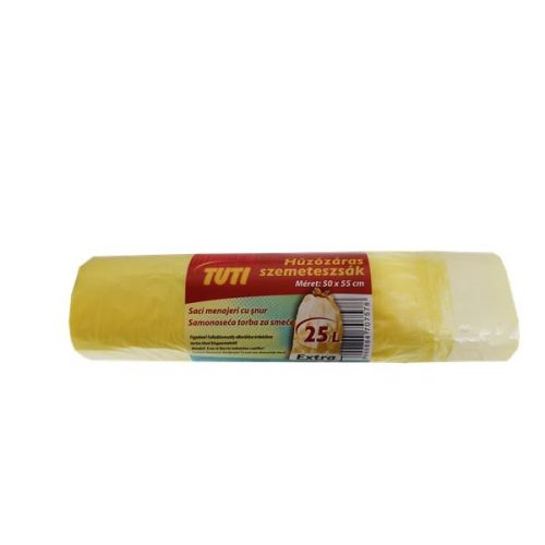 Szemeteszsák, zárószalagos, 25 l, 20 db, 50x55 cm, 12 µ, TUTI, sárga
