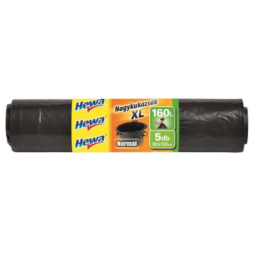 Nagykukazsák, 160 l, 5 db, 80x120 cm, 40 µ, HEWA, "XL", fekete