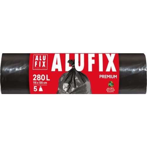 Szemeteszsák, 280 l, 5 db, 115x135 cm, 60 µ, ALUFIX, fekete