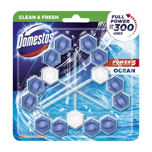 WC frissítő blokk, 3 db-os, DOMESTOS "Power 5", óceán