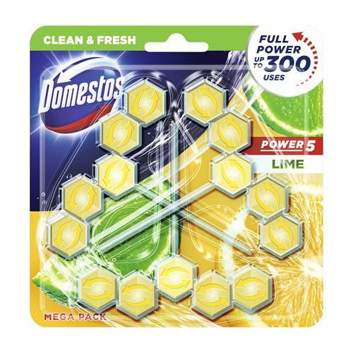 WC frissítő blokk, 3 db-os, DOMESTOS "Power 5", lime