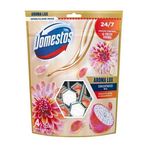 WC frissítő blokk, 4 db-os, DOMESTOS "Aroma Lux", dália és sárkánygyümölcs