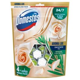   WC frissítő blokk, 4 db-os, DOMESTOS "Aroma Lux", fehér rózsabimbó és teafa olaj
