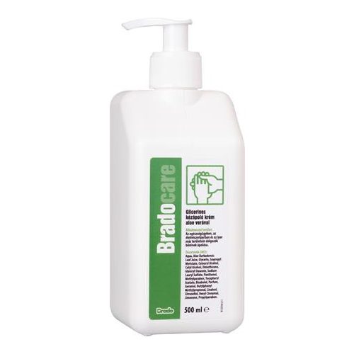 Kézápoló krém, munkavédelmi, glicerines, pumpás, 500 ml, BRADOCARE, aloe vera