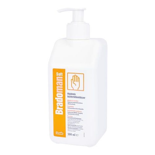 Kézfertőtlenítő szer, higiénés, pumpás, 500 ml, BRADOMAN "Soft"