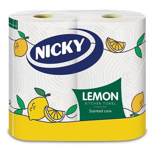 Kéztörlő, tekercses, 2 rétegű, 90 lap, "Nicky", citrom