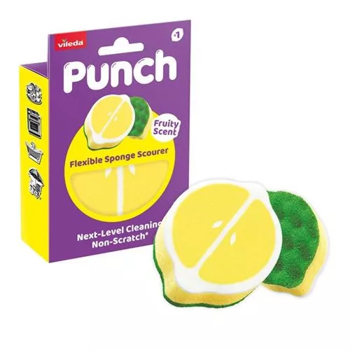 Súrolószivacs, rugalmas, VILEDA "Punch Scrub 'n' Flex", citrom