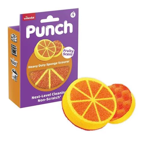 Súrolószivacs, extra erős, VILEDA "Punch Dual Action Scrub", narancs
