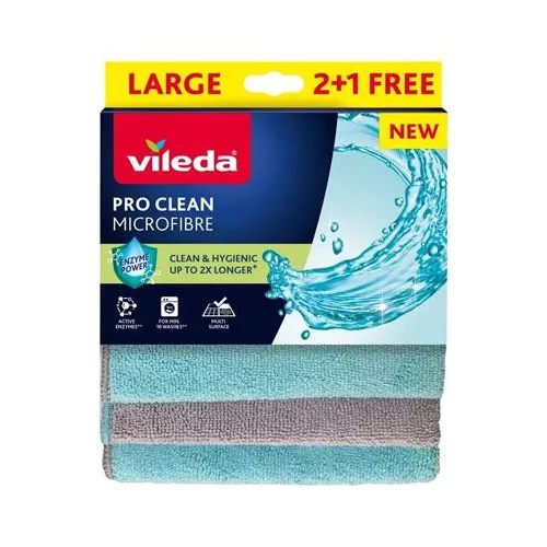 Törlőkendő, mikroszálas, 2+1 db, VILEDA "Pro Clean", kék-szürke