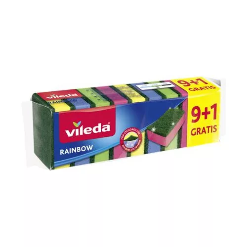 Mosogatószivacs, 9+1 db, VILEDA "Rainbow"