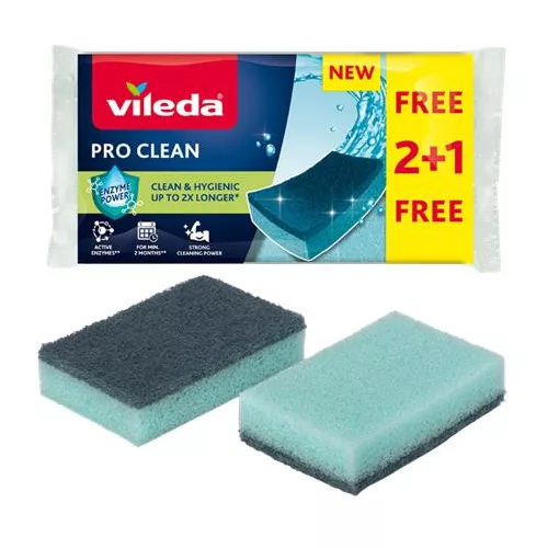Mosogatószivacs, 2+1 db, VILEDA "Pro Clean", kék