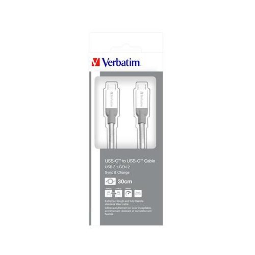 USB kábel, USB-C 3.1 - USB-C, 30 cm, VERBATIM, ezüst