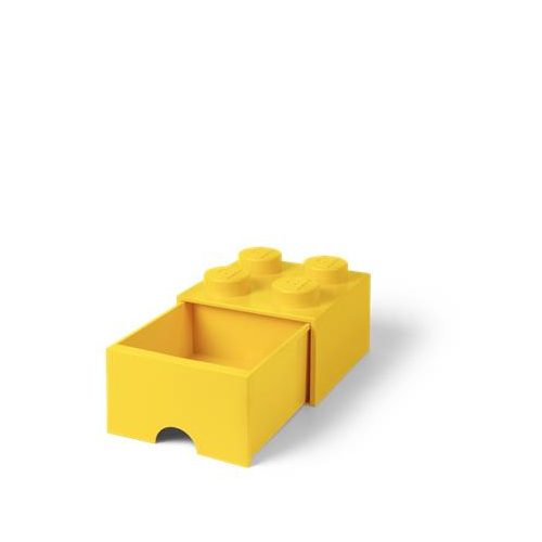 Tárolódoboz, fiókos, LEGO "Brick", sárga