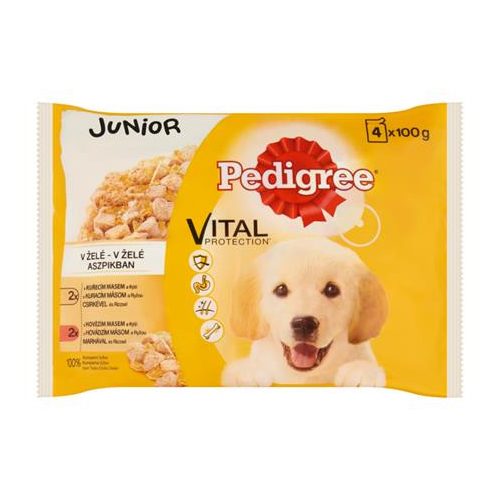 Kutyaeledel, alutasakos, 4x100 g, PEDIGREE "Junior", csirke és rizs, marha és rizs