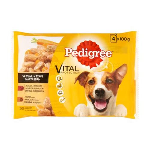 Kutyaeledel, alutasakos, 4x100 g, PEDIGREE, marha és bárány, pulyka és répa