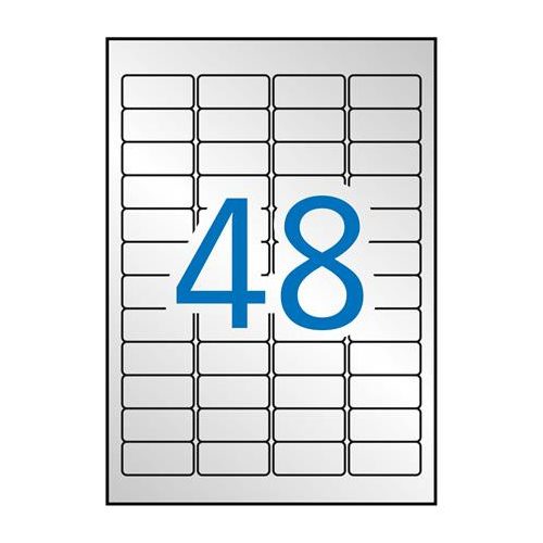 Etikett, 45,7x21,2 mm, poliészter, időjárásálló, kerekített sarkú, APLI, ezüst, 960 etikett/csomag