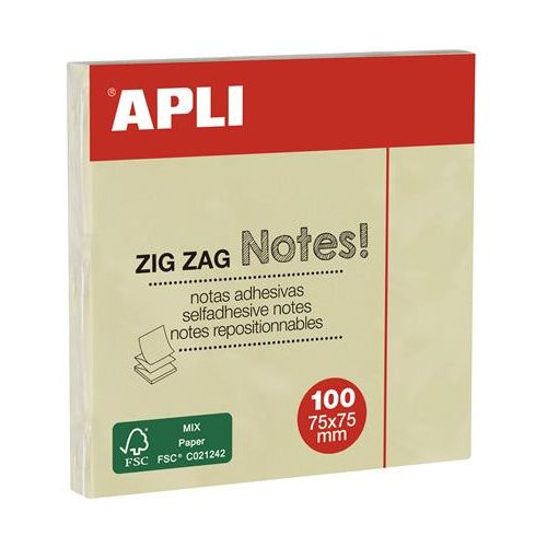 Öntapadó jegyzettömb, "Z", 75x75 mm, 100 lap, APLI "Classic", sárga