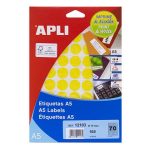 Etikett, 19 mm kör, színes, A5 hordozón, APLI, sárga, 560 etikett/csomag