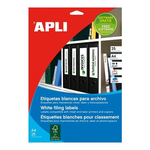 Iratrendező etikett, univerzális, 190x61 mm, APLI, 100 etikett/csomag