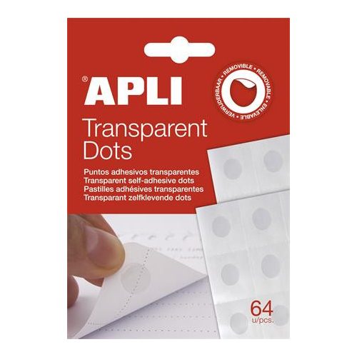 Ragasztókorong, eltávolítható, APLI "Transparent Dots", átlátszó