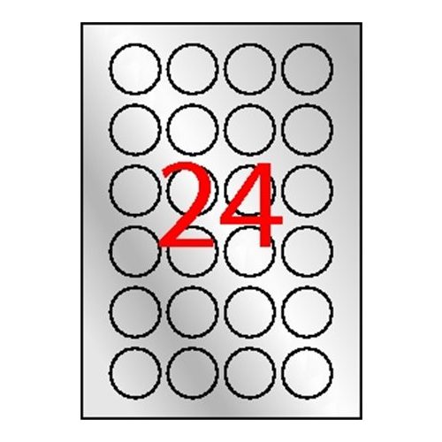 Etikett, 40 mm kör, poliészter, időjárásálló, APLI, ezüst, 480 etikett/csomag