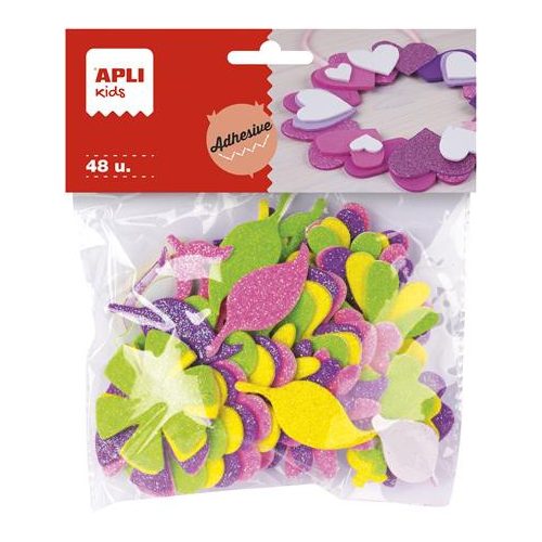 Moosgumi, öntapadó, glitteres, virágok, APLI Kids "Eva Sheets", vegyes színek