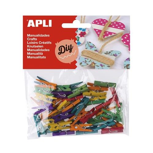 Csipesz, fa, 25x3 mm, APLI "Creative", színes
