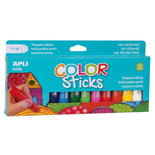 Tempera kréta készlet, APLI Kids "Color Sticks", 12 különböző szín