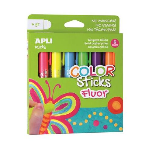 Tempera kréta készlet, APLI Kids "Color Sticks Fluor", 6 fluoreszkáló szín