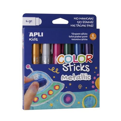 Tempera kréta készlet, APLI Kids "Color Sticks Metallic", 6 különböző metál szín