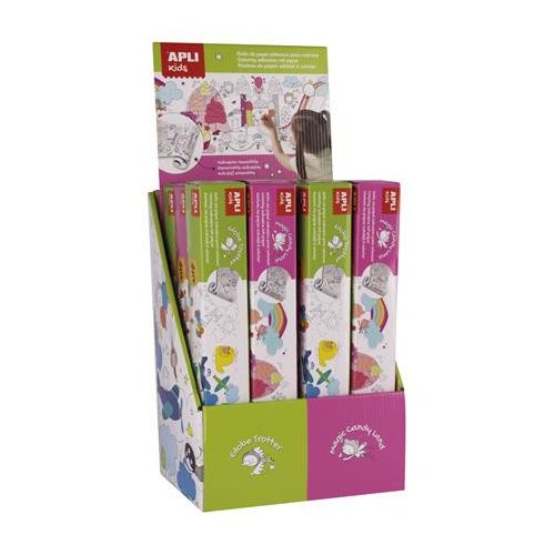 Színező tekercs display, öntapadó, APLI Kids, közlekedés, cukorkaország
