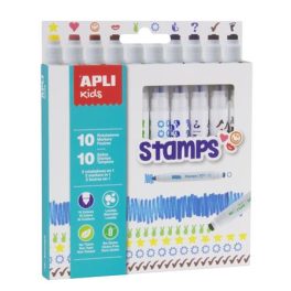   Filctoll készlet, nyomda, APLI Kids "Markers Duo Stamps", 10 különböző szín és minta
