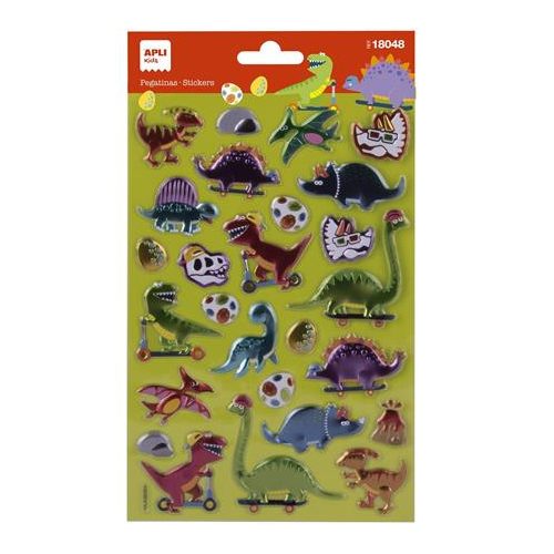 Matrica, fémes hatású, APLI Kids "Stickers", dínó