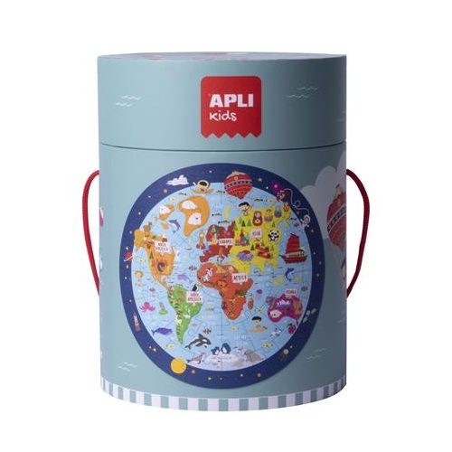 Puzzle, kör alakú, 48 darabos, APLI Kids "Circular Puzzle", világtérkép