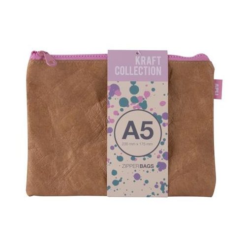 Rendszerező tasak, cipzáras, bőrhatású textúra, műanyag, A5, APLI "Kraft", vegyes színű cipzár